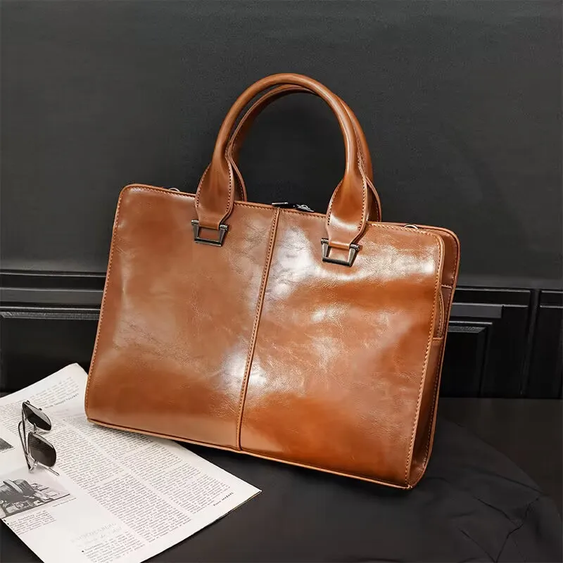 

Luxury Soft Leather Men's Briefcase Retro Large Capacity Handbag Retro Tote Bag Male Shoulder Messenger Bag Business Laptop Bag