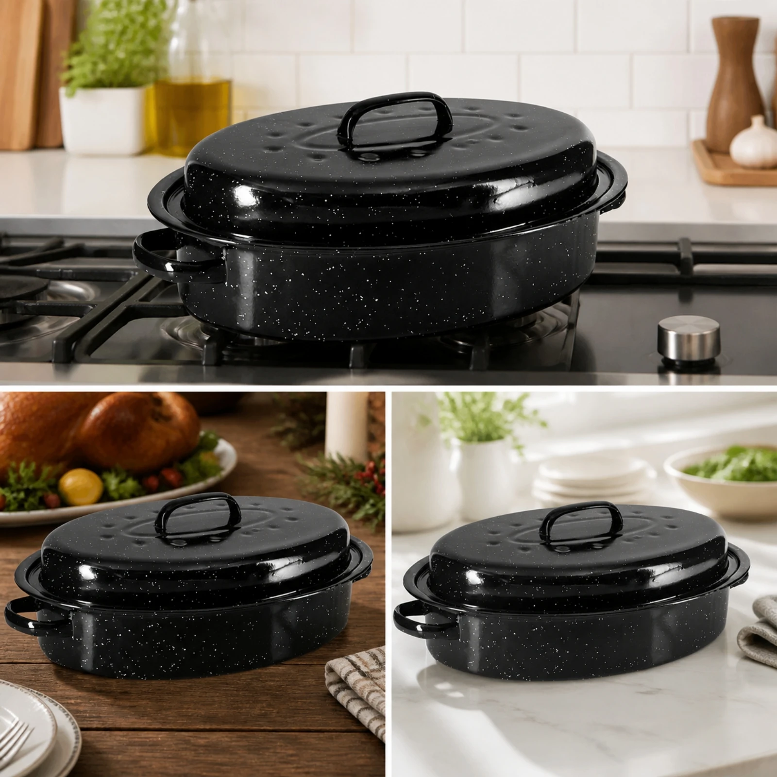 Speckled Enamel Cast Iron Roaster 5