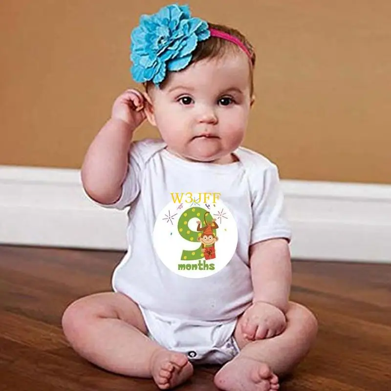 W3JF 12 قطعة/المجموعة كارتون الحيوان الطفل ملصقات شهرية التصوير الفوتوغرافي بطاقة تذكارية