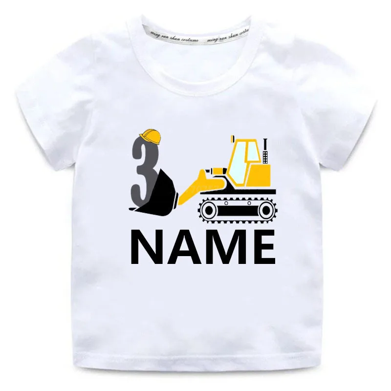 

Cartoon Excavator Birthday Number 1-9 Boy T-shirt Baby Girl Top Fun Gift Kids Clothes Girl Clothes