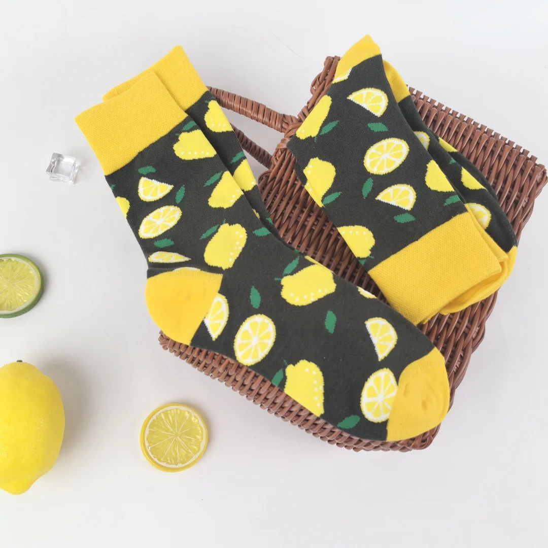 زوج واحد/2 أزواج من الجوارب النسائية ذات الطباعة الليمونية لمنتصف الساق - نسيج ناعم ومسامي، أحذية مريحة للاستخدام اليومي