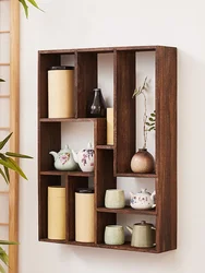 Solid Wood Floating Shelves Rustic Wall Mounted Tier Rectangle Shaped Display Shelf for Living Room Decoration Chinese Style