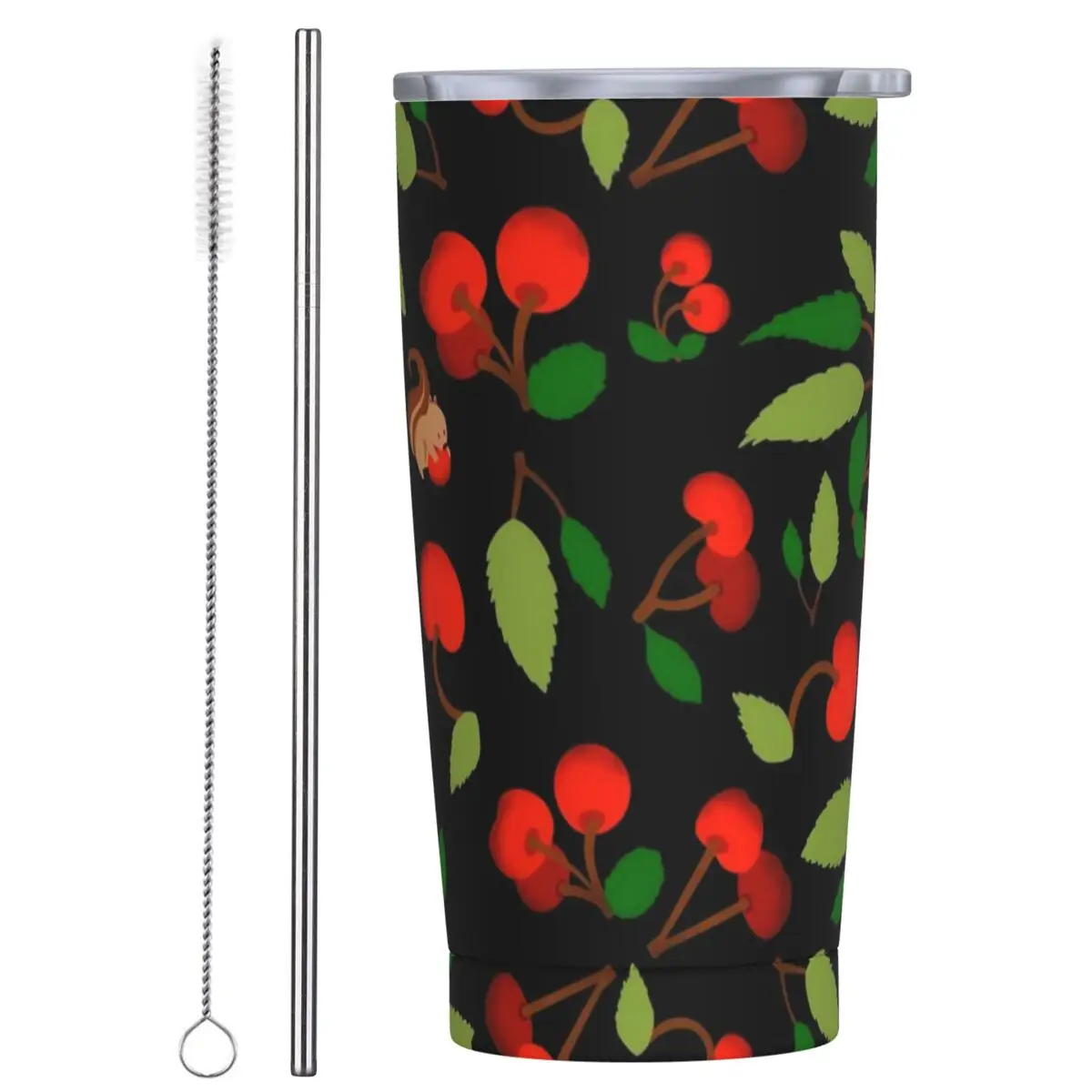 

Cherries Field Stainless Steel Tumbler Green Leaf Print Driving Car Mugs Coffee Mug Insulated Cold and Hot Milk Tea Water Bottle