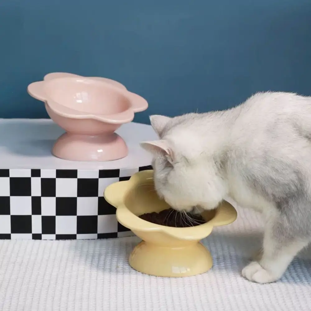 Anti Knock Ceramic Cat Bowl Creative Cute Pet High Foot Bowl Large Capacity Multi-use Pet Drinking Feeder Kitten Puppy