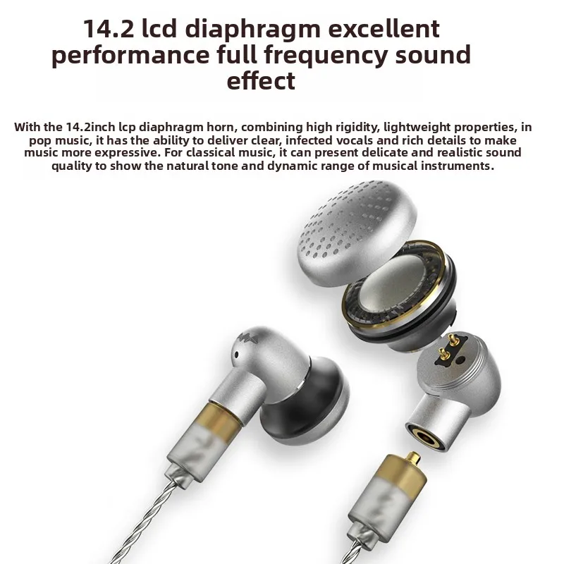 Smabat M3 14.2mm LCP Driver dinamico Auricolare a testa piatta Hifi Wired Bass Music Auricolari in metallo MMCX staccabile