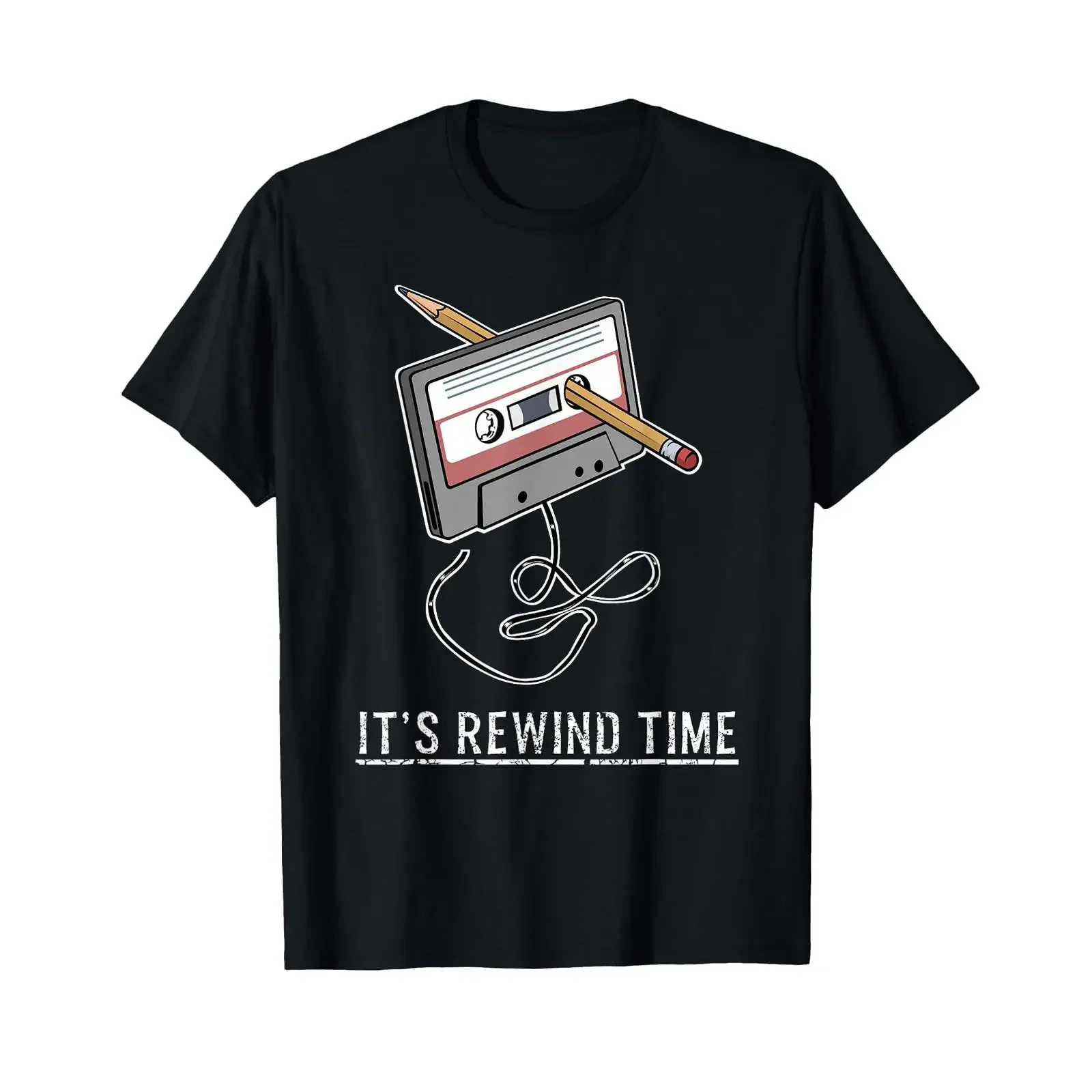 Cassette Tape Rewind Time Retro Music T Shirt vintage Washed Stylish Top For Everyday Wear Slightly Versatile Stretched homme