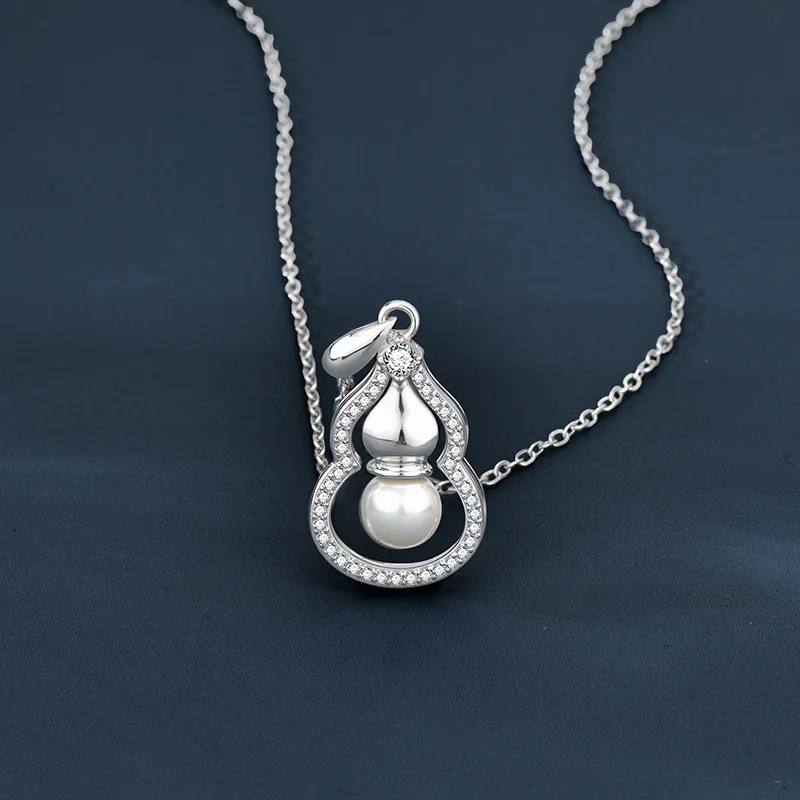 925 sterling silver pearl necklace, women's fashion gourd pendant, simulated moissanite D-color collarbone chain accessory