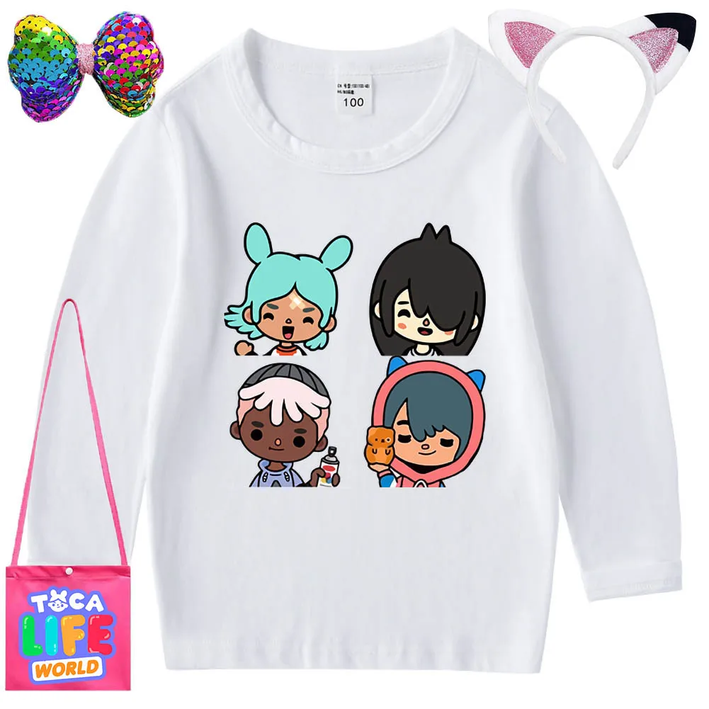 Wish Asha Long Sleeves T-Shirts for Girls Toca Life World Top Kids Cartoon T Shirts Children Anime T-shirt Casual Tee Streetwear