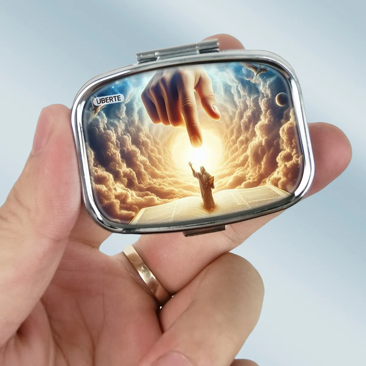 1Pc Flat Printing Pill Box, Pattern Design, Dark and Mysterious Style - Portable Metal Material - Practical Gift - Lightweight and Convenient - Suitable for Various Occasions - Easy to Store - Small Pill Storage - Compartmentalized Storage - Compact and Exquisite Decorative Box - Universal, Personal Medication Dispenser Box