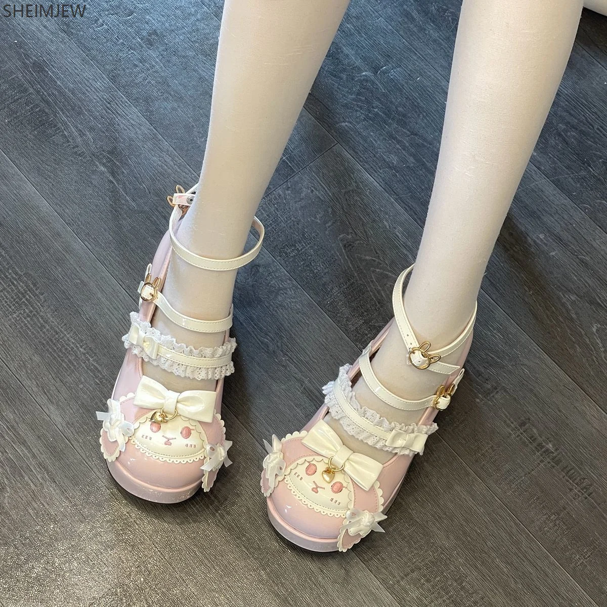 귀여운 소녀 귀여운 토끼 인형 메리 제인 로리타 코스프레 플랫 굽 두꺼운 바닥 학생 일본 소프트 소녀 JK 가죽 신발 귀여운 신발