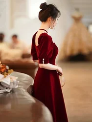 Hot sale No. 46 2024 new high-end party toast dress velvet bridal evening dress