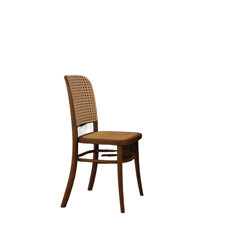 Medieval rattan solid wood dining chair, comfortable home dining table back chair