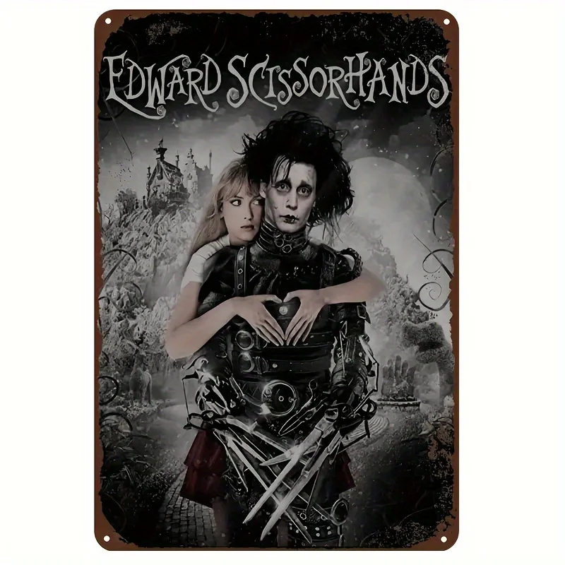 Edward Scissorhands Vintage Metal Sign - Retro Wall Decor for Man Cave, Bar, Cafe, Garage, Cabin Pre-Drilled Holes, Safe Raz
