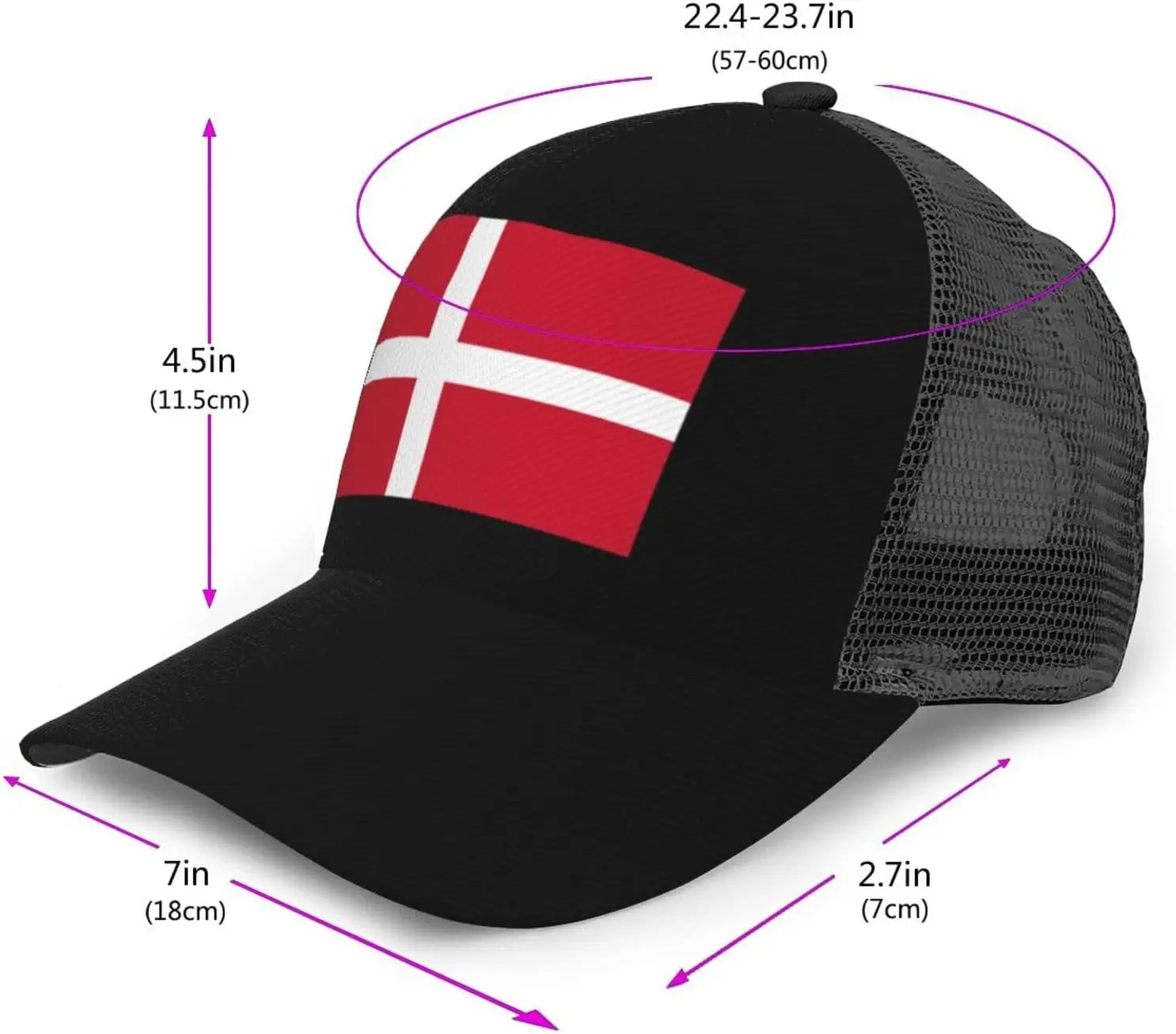 Flag of Denmark Baseball Caps Unisex Adjustable Outdoor Breathable Mesh Baseball Hat