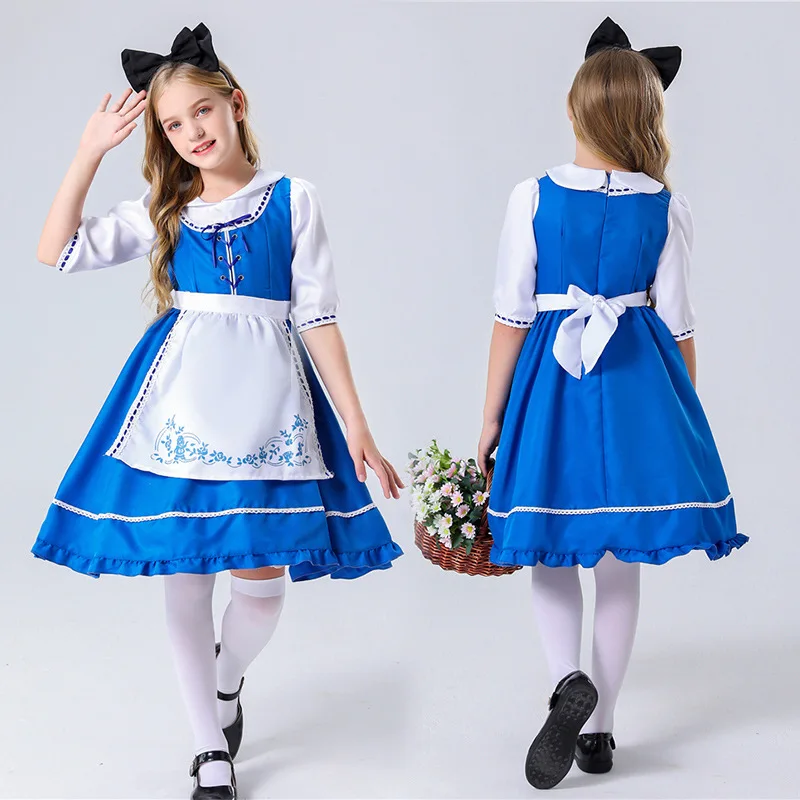 loween Alice in Wonderland Cosplay Costume Adult Parent-Child Matching Blue And White Skirt Maid Roleplay Outfit
