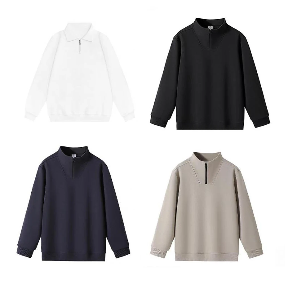 

Spring and Autumn New Fashionable Stand up Collar Men's Sweatshirt 2026 New Casual White Half Zipper Sweatshirt Tops