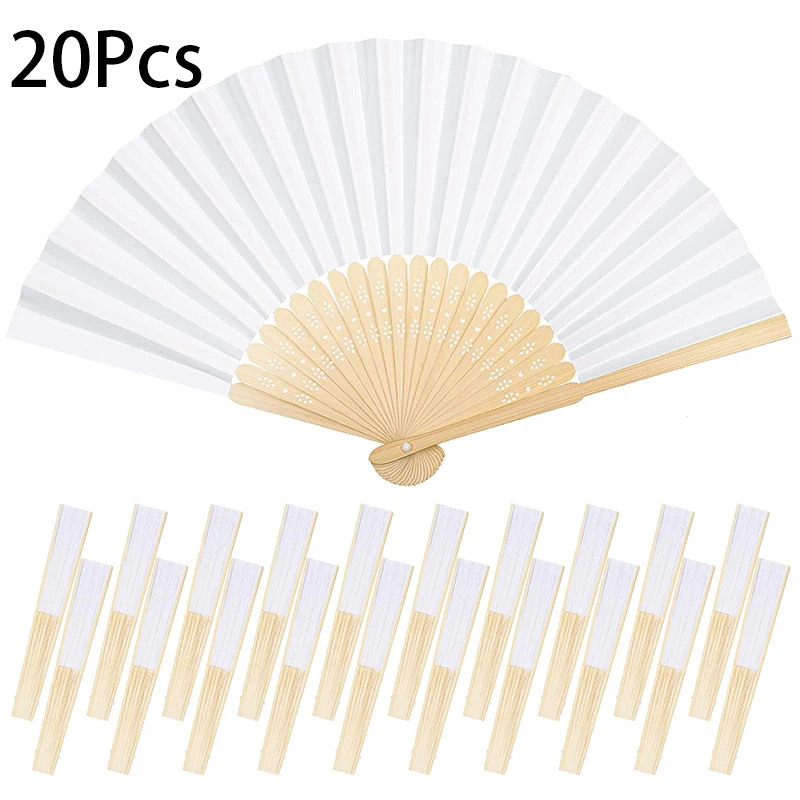 

20Pcs Paper Hand Held Fans Bamboo Folding Fans Handheld Folded Fan for Church Wedding Gift Party Favors DIY Decoration