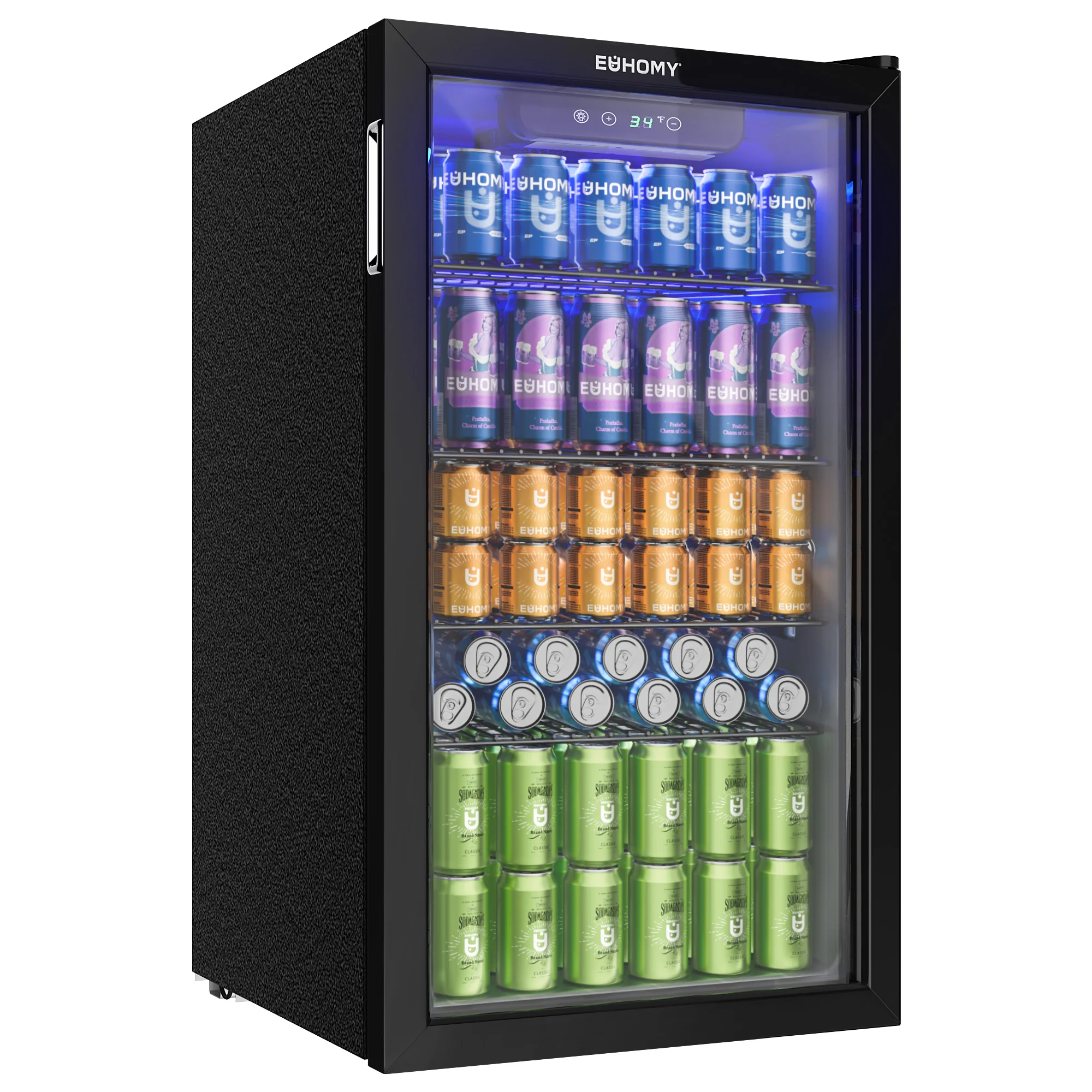 EUHOMY Beverage Refrigerator with Glass Door, Holds 126 Cans, Adjustable Shelves, For Beer/Wine, Home/Bar/Office Stainless Steel