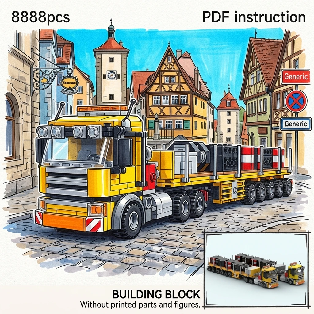 

Transport Vehicle Engineering MOC Heavy Duty Construction Truck Building Blocks Ballast Flatbed Trailer Adult Collector Brick