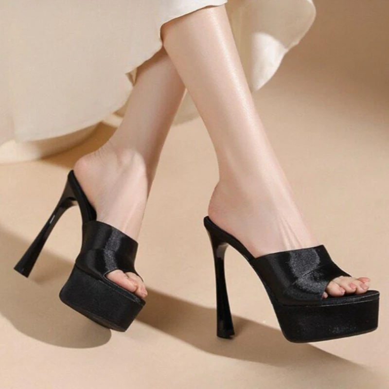 

Summer Comfortable Women Mule Satin Sandals Sexy Fashion High-Heeled Party Slippers Women Luxury Solid Color Sandals New Arrival