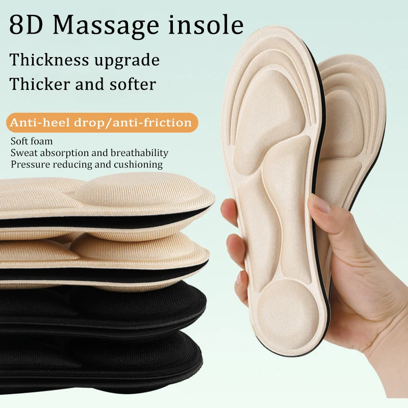 

Thickened Massage Insoles 8D Memory Foam Soft Women Shoe Pad Sweat Anti-odor Breathable Sport Insole for Feet Orthopedic Inserts