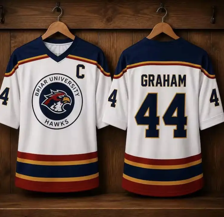 Briar University Hawks Hockey-Trikot Elle Kennedy Off-Campus Graham 44 Logan 22 Tucker 46 DiLaurentis 66 Cosplay Y2K Sportshirt – Detail 4