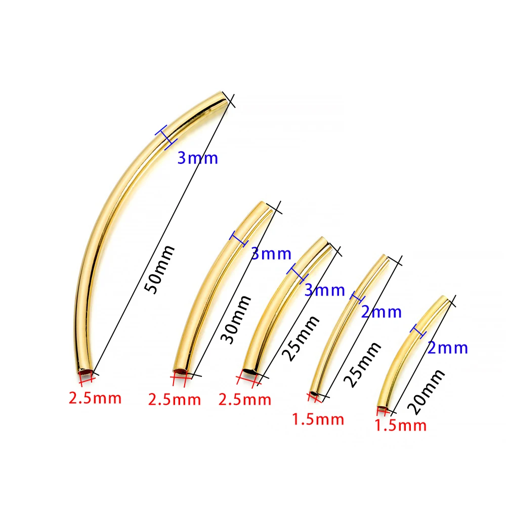 50-100pcs/lot 25-30 mm Stripe Copper Curve Tube Spacer Beads Connectors For DIY Jewelry Making Bracelet Necklace Accessories