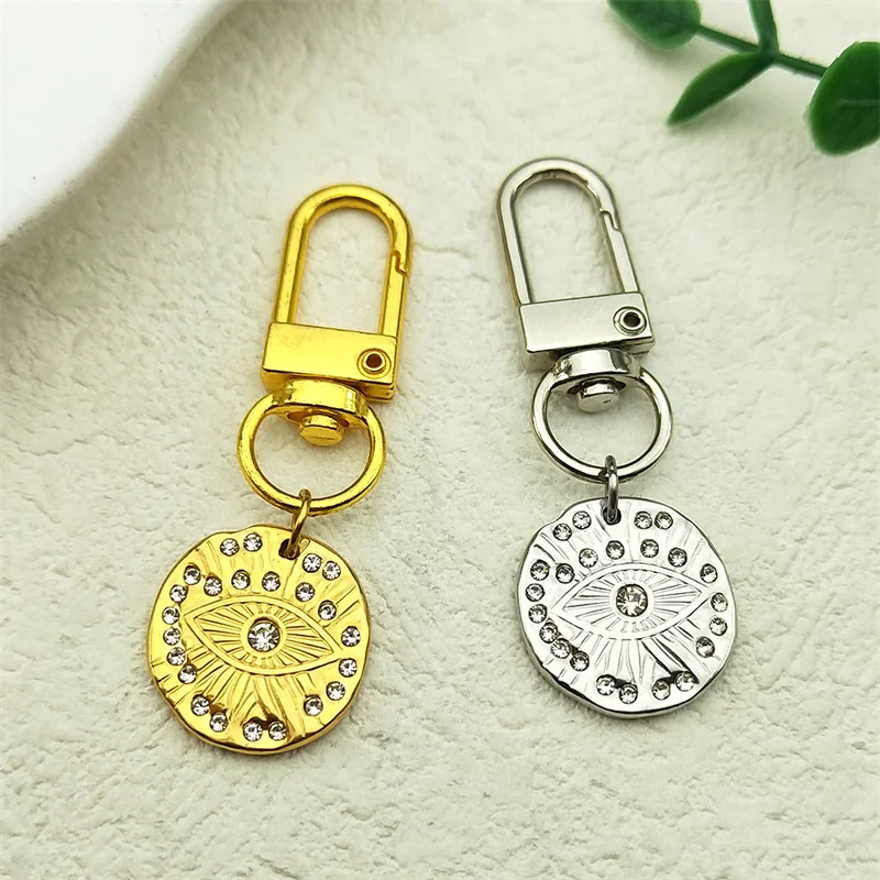 Crystal Evil Eyes Pendant Key Chains For Women Men Stainless Steel Rhinestone Gold Silver Color Demon Eye Key Ring Jewelry