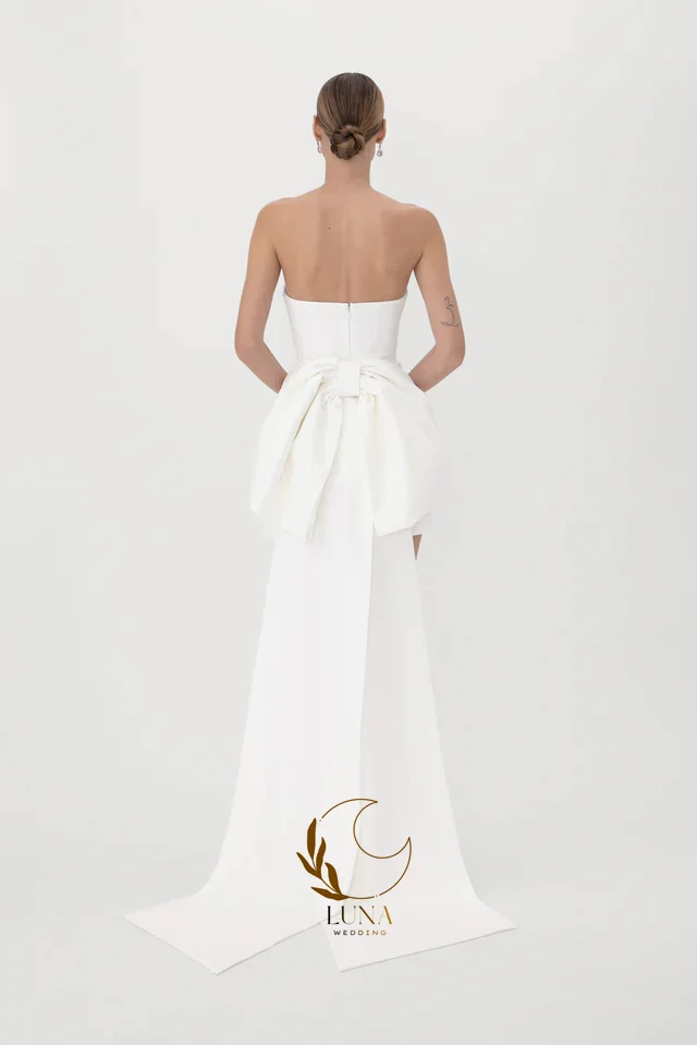 Luna Customized Mini Wedding Party Dresses Strapless Simple Bridal Gown with Train Satin Short Bride's Dresses 2026 New