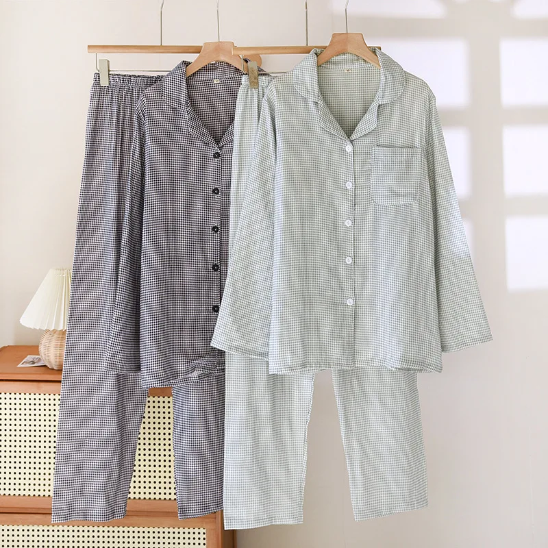 New Adult Men's Pajamas Spring Autumn Long Sleeve Plaid Print Cotton Long Sleeve Pajama Man Sleepwear Pijama Trousers Suit