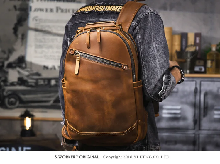 PNDME Vintage Crazy Horse Rindsleder Herrenrucksack mit großem Fassungsvermögen, lässiger Designer-Handtaschenrucksack aus echtem Leder für Damen, Reiserucksack. – Detail 4