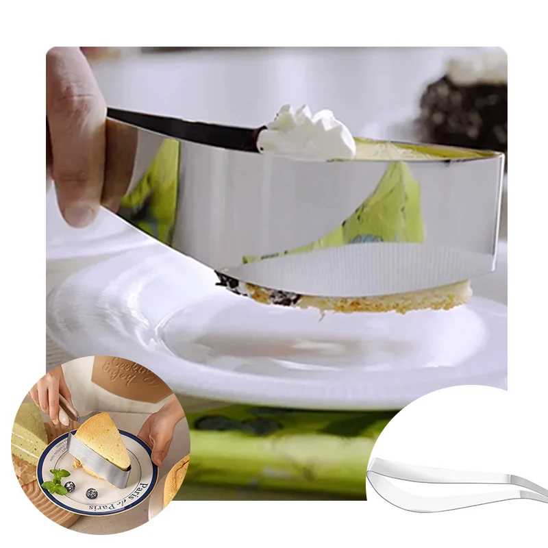 Cortador de pasteles con abrazadera, rebanador de acero inoxidable, hoja curva, Clip de corte de pastel, herramienta niveladora de molde, divisor de horneado ajustable, postre