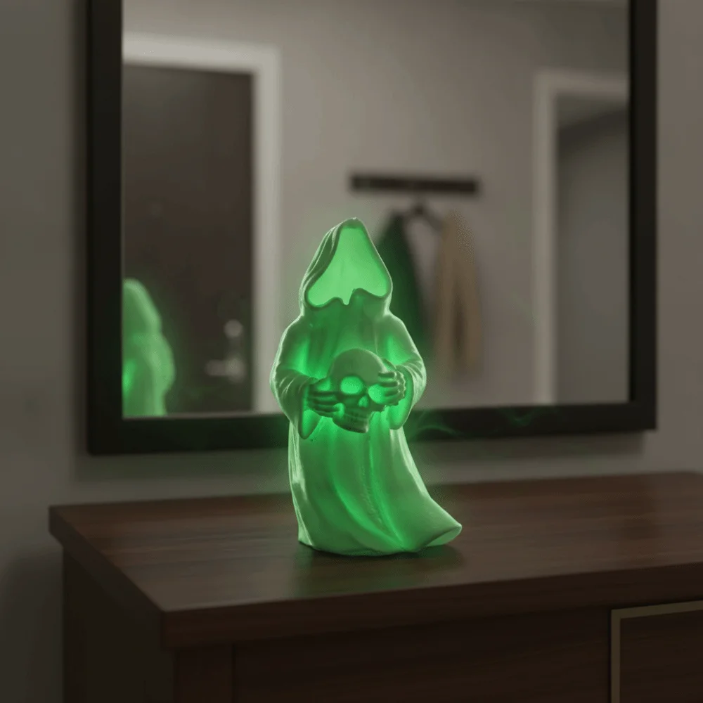 3D Printed Luminous Ghost Statue Luminous Green Lightweight Durable Glow Grim Reaper Matt Finish Miniature Size