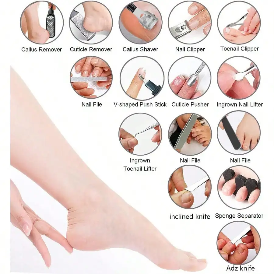 Kit de pedicure 36 em 1, ferramentas profissionais de pedicure, raspador de pés, removedor de pele morta para cuidados com casa e salão de beleza