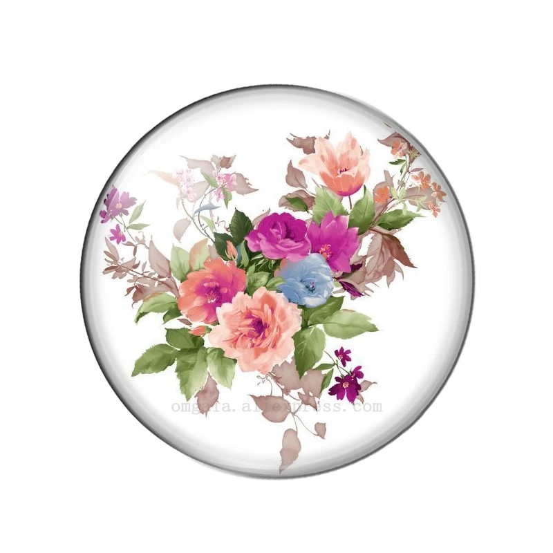 10pcs 12/14/16/mm Fashion Mixed Flower Rose Handmade Photo Glass Cabochons Pattern Domed Jewelry Making Accessories Supplies
