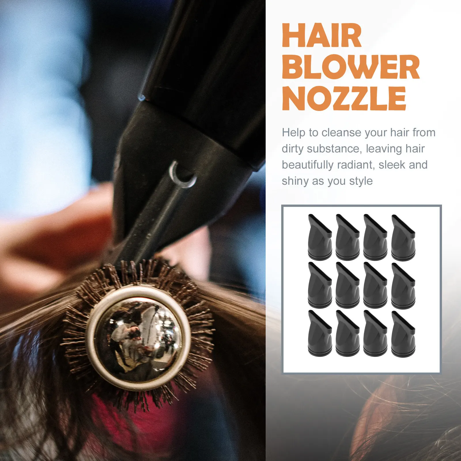 12Pcs Black Pc Hair Dryer Nozzle for 4.35-4.5cm Outer Diameter Dryers High Temp Resistant Styling Tool Blow Dryer Diffuser