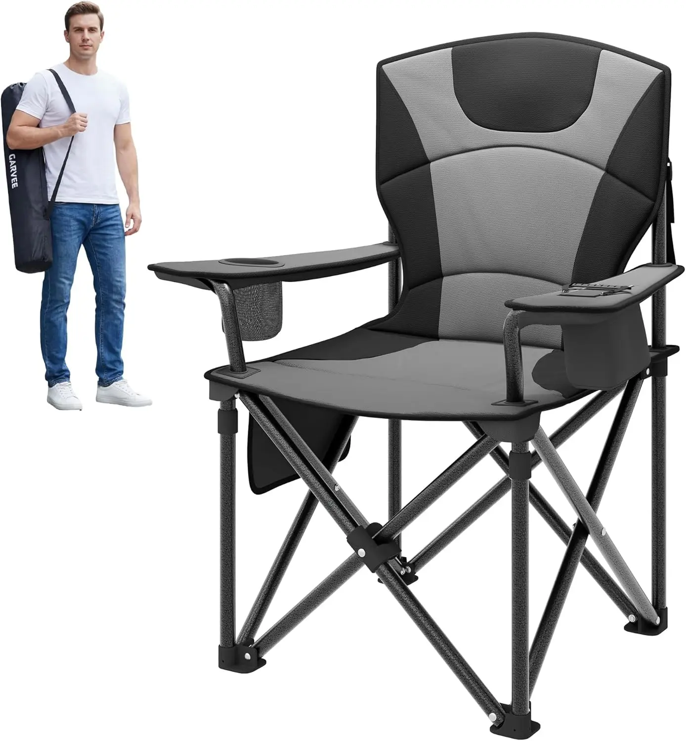 Extra stabile klappbare Campingstühle für Erwachsene – 2er Set, bis 200 kg belastbar, mit Kühltasche, Getränkehalter & Seitentasche – Leicht & tragbar für Camping, Garten, Angeln, Strand