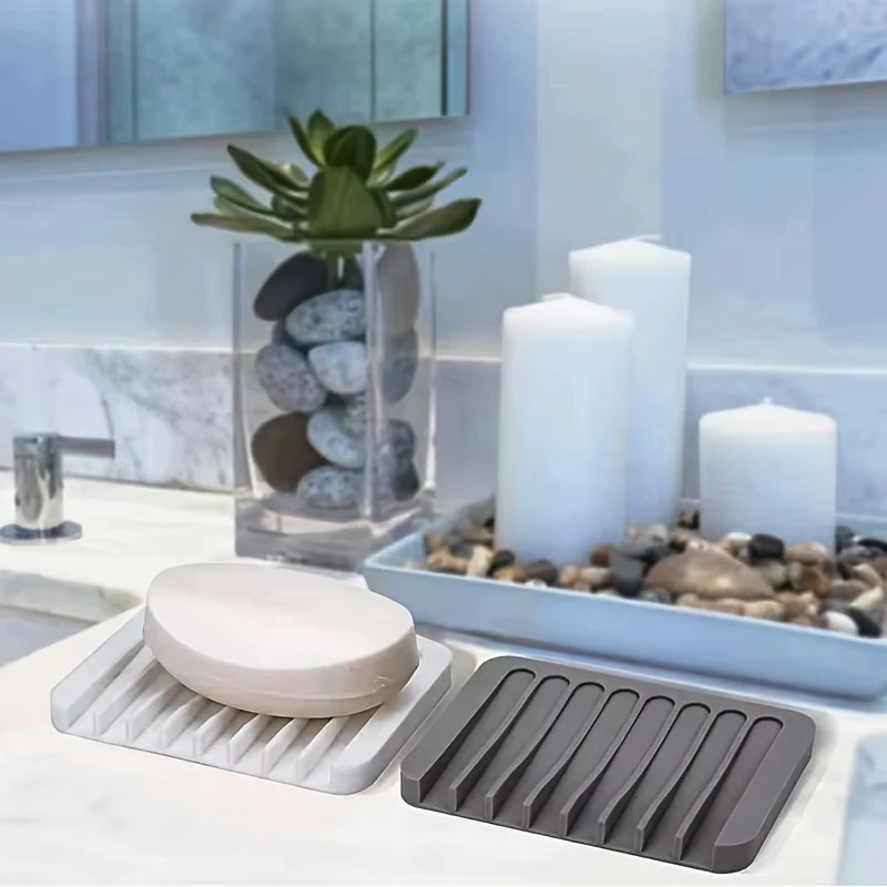 1 Pcs Self-Draining Soap Dish,Silicone Soap Holder,Multifunctional No-Punch Non-Slip Storage Rack Drain Mat for Bathroom Kitche