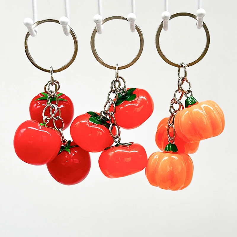 1set Creative Simulation Miniature Tomato Pumpkin Persimmon Keychain Fashion Cute Mini Pendant Bag Decoration Accessories Gifts