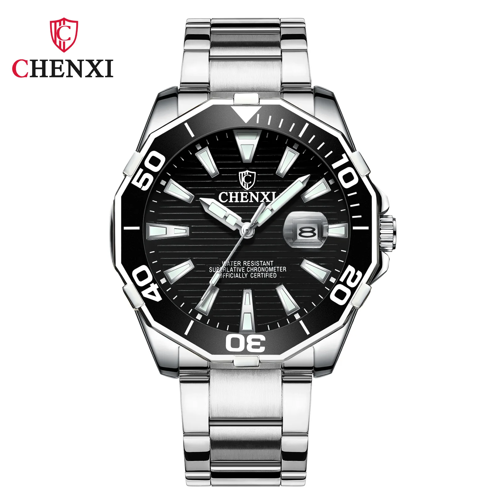 CHENXI 8205 Silver men clock made in china gents quartz watch formal steel band Waterproof date display Simple business watch