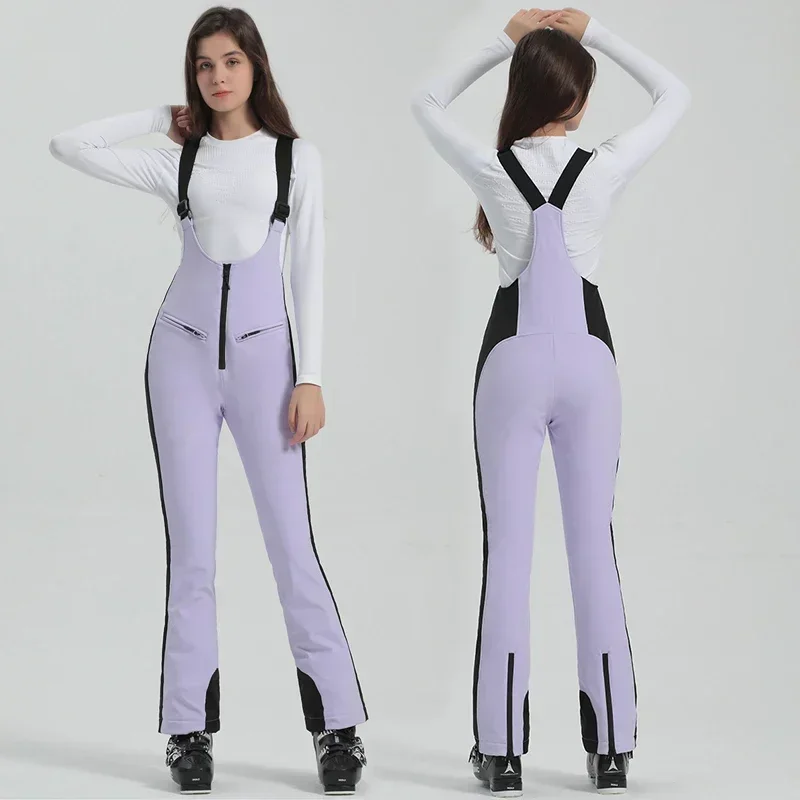 Ski One Piece Strap Pants New Women Outdoor Waterproof Elasticity Skiing Snow Pants Winter Warm Breathable Snowboard Trousers