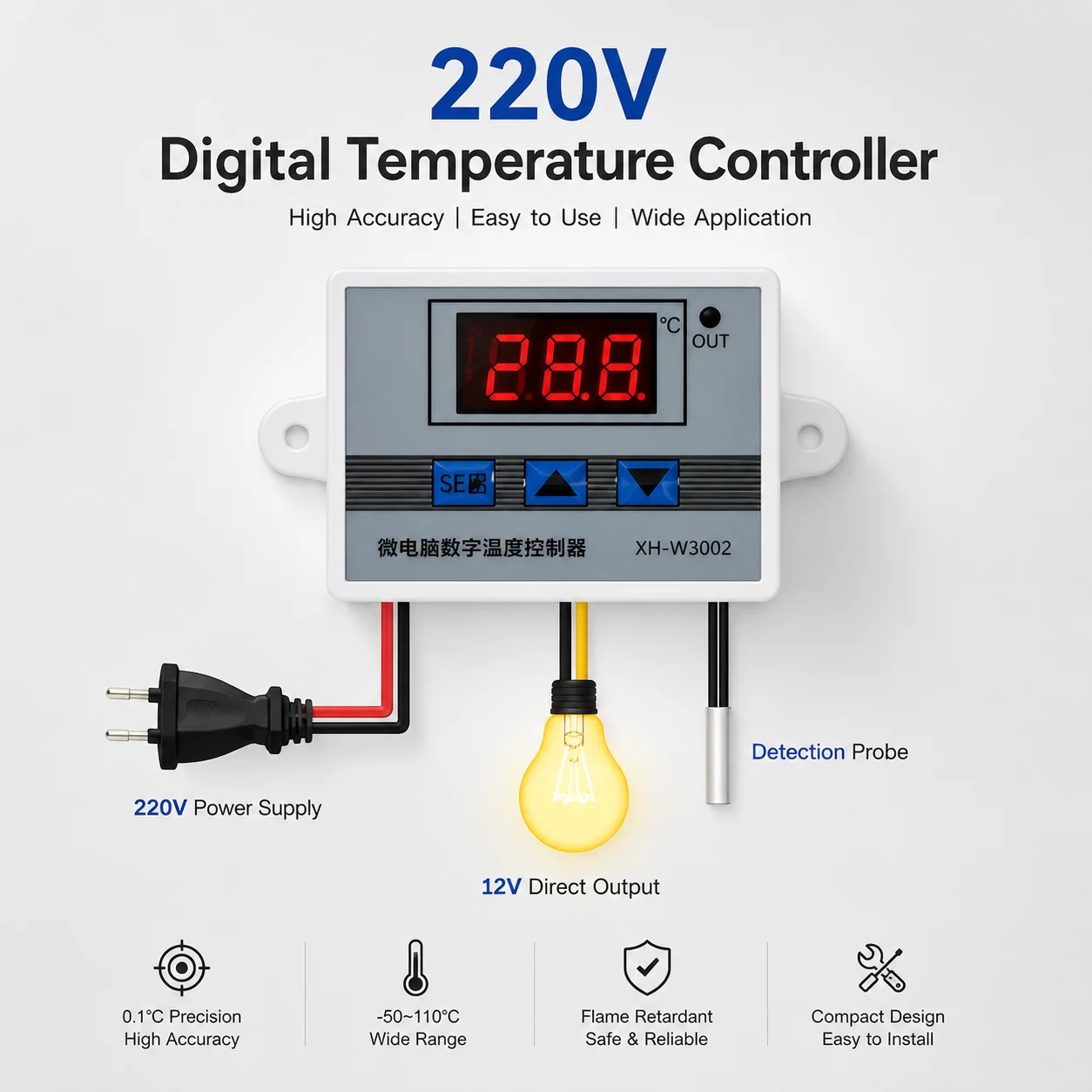 W3002 12V 24V 110-220V Digital Temperature Control: New Microprocessor-Based Thermostat and Thermometer—Direct from Manufacturer