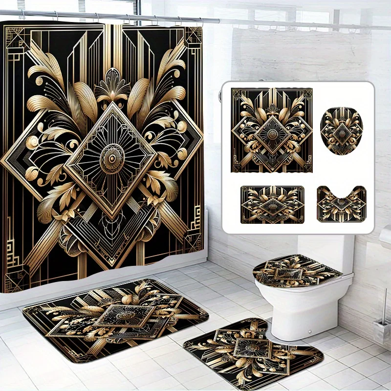 

Душевой набор из 4 предметов с зелеными растениями — художественный дизайн с 12 крючками, нескользящим ковриком и сиденьем для унитаза, современное украшение для ванной комнаты