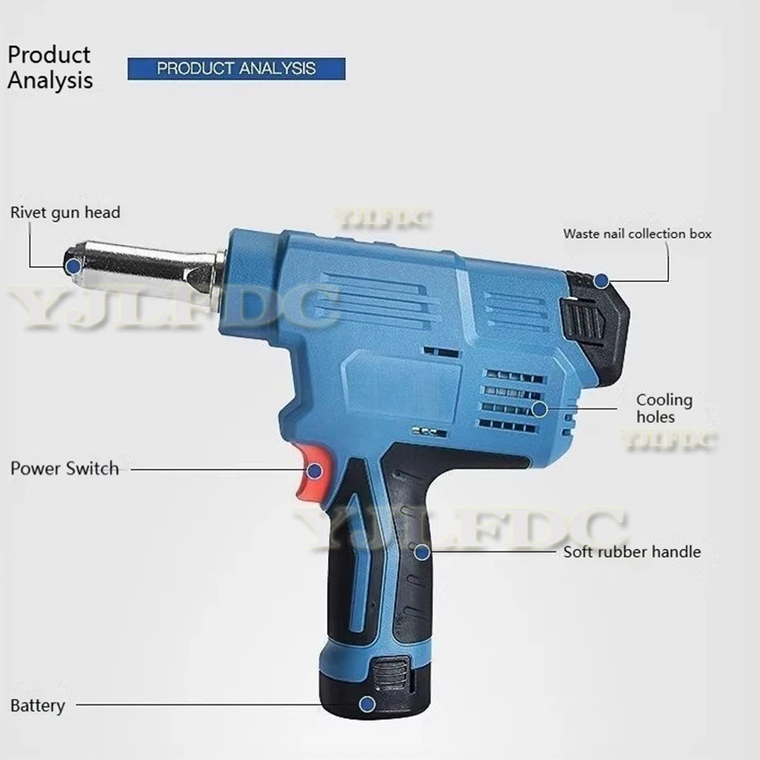 DCPM50 (Type E) Electric Core 150W Pulling Riveting Gun 12V/2.0Ah Lithium Battery Rivet Riveting machine Electric Riveting Tool