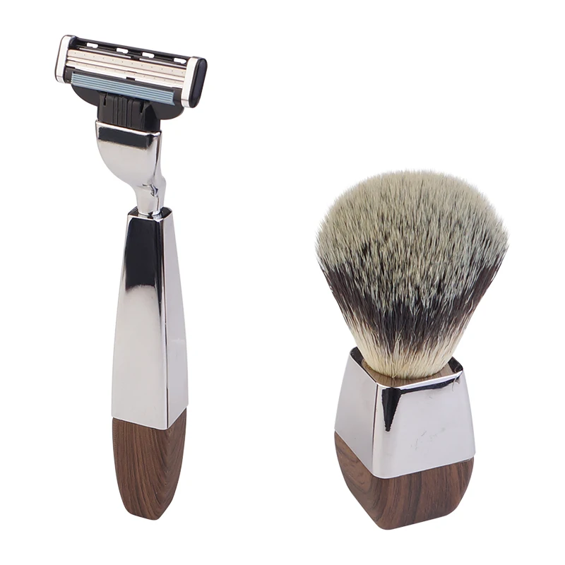 High Quality Badger Hair Shaving  Brush，  Shave Stand and 3 Blade Razor Metal Men shaving set for men shave