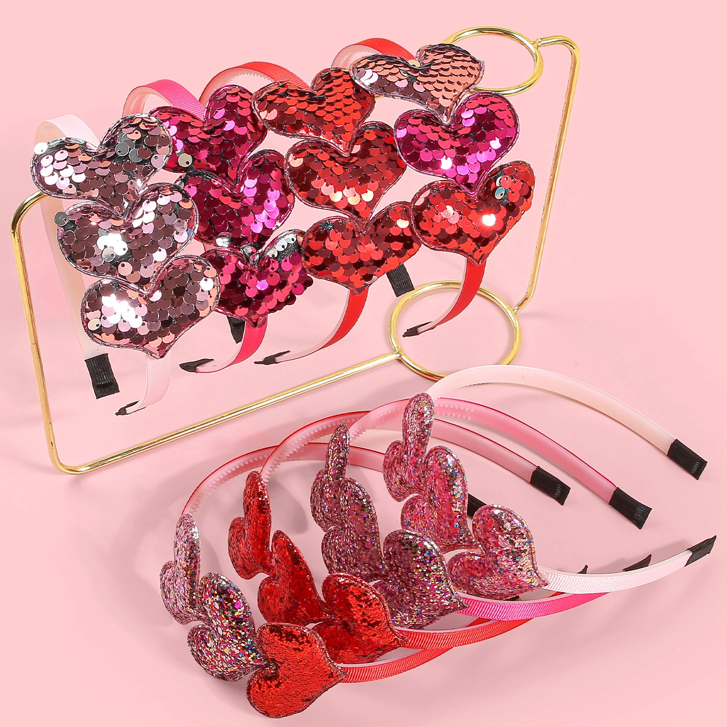 1/4pcs Sequin Heart Headbands for Women Valentine\'s Day Heart Shaped Hairbands Kids Girls Headband for Party Hair Accessories