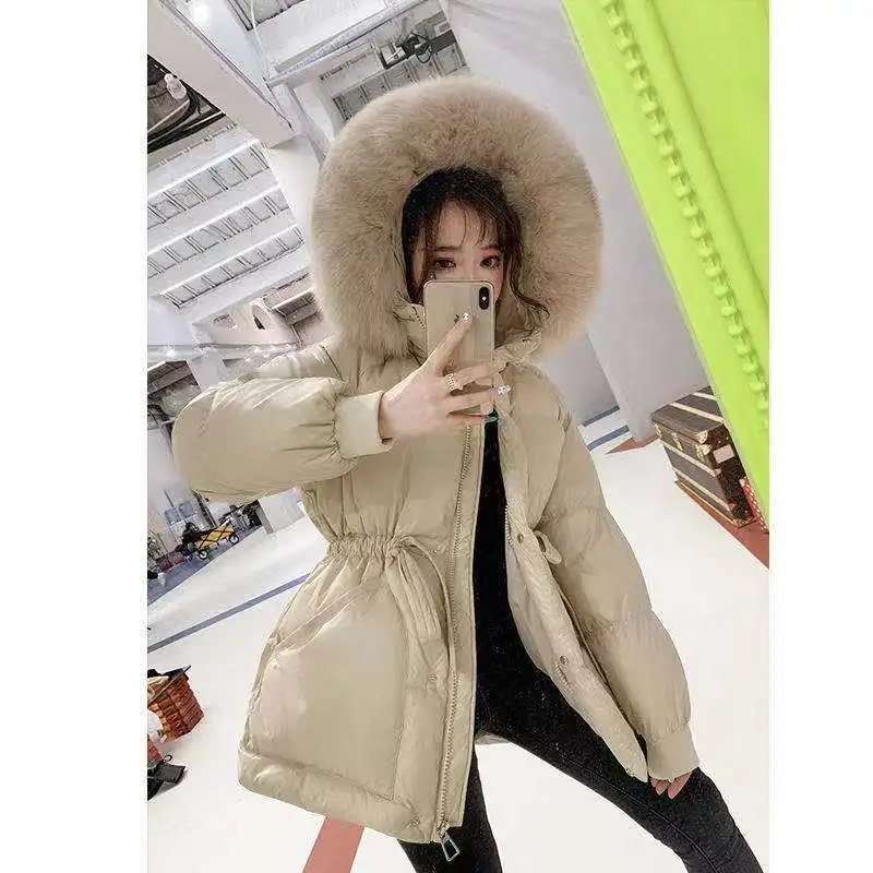 Jackets for Women Winter Coat Women\'s Parka Casual Solid Color Thickened Coat Fur Hood Thickened Warm Down Cotton Jacket Women