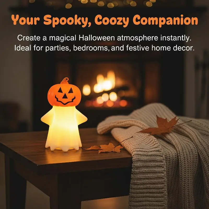 Halloween Pumpkin Ghost Night Light Warm LED Battery Operated for Halloween Party Tabletop Home Decor