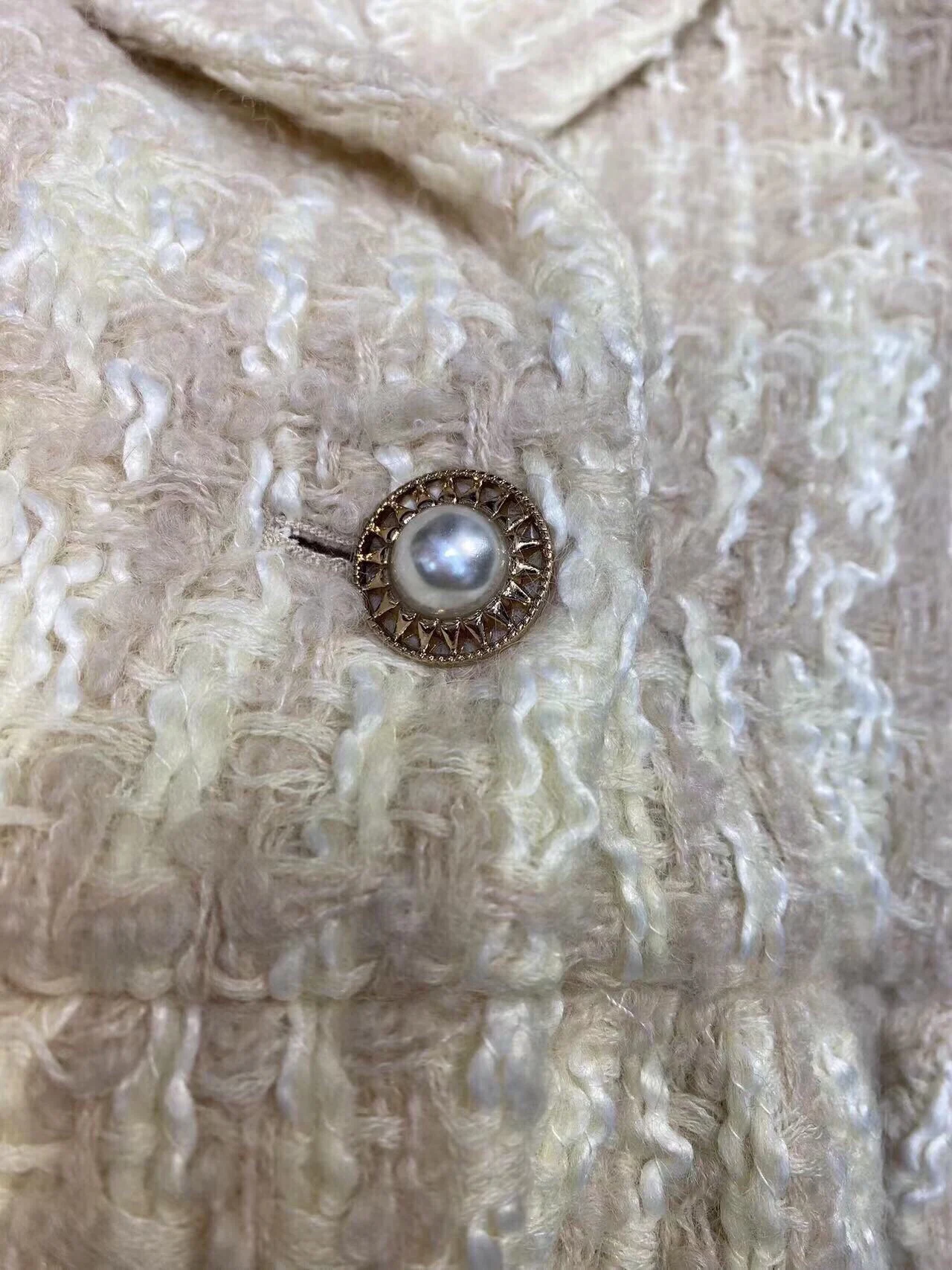 Dames parelknopen korte jas gekerfde kraag lange mouw ruches rand zoete dames wollen jas