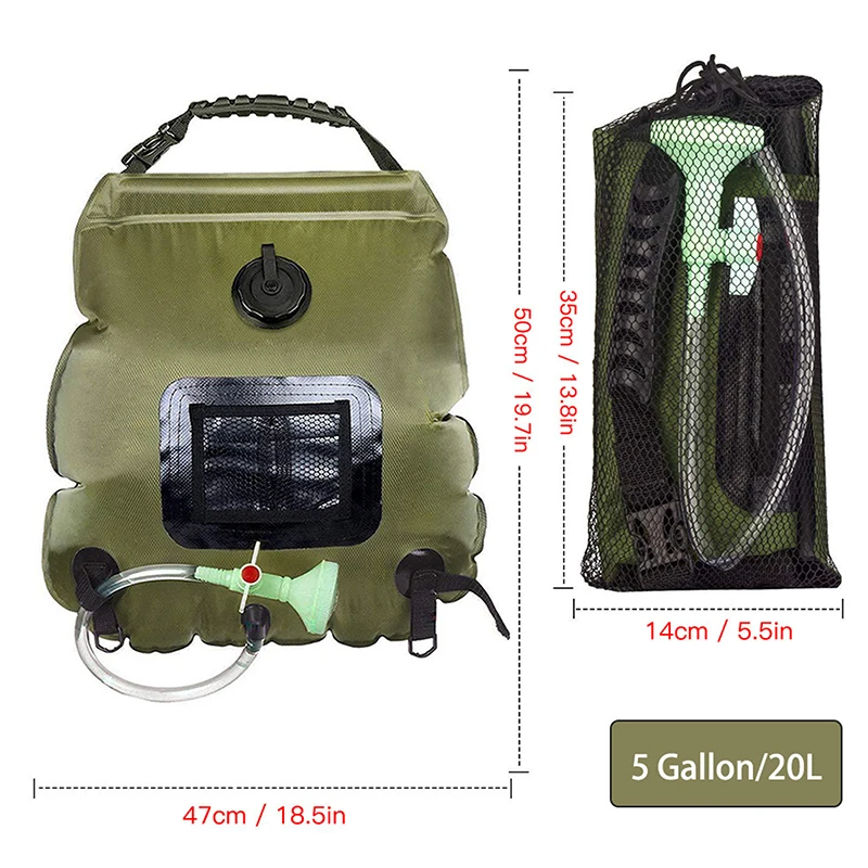 Solar Heating Camping Shower Bag Solar Shower Bag 20L Removable Hose On-Off Switchable Shower Head Portable Shower